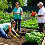 Home 15 디지털 공유경제와 지역사회의 연계 - ** A group of neighbors participating in a community garden project, planting vegetables and flowers...