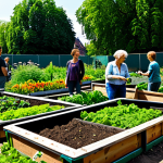 Home 14 디지털 공유경제의 사회적 영향 - Collaborative Urban Gardening**
"A vibrant community garden scene in Berlin, with diverse people of...