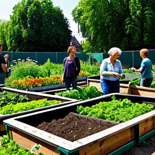 Home 26 디지털 공유경제의 사회적 영향 - Collaborative Urban Gardening**
"A vibrant community garden scene in Berlin, with diverse people of...