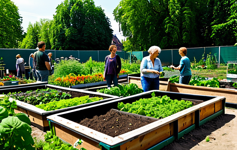 디지털 공유경제의 사회적 영향 - Collaborative Urban Gardening**
"A vibrant community garden scene in Berlin, with diverse people of...