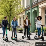 Home 17 디지털 공유경제의 투자 분석 - A vibrant urban scene in Berlin showcasing diverse people using peer-to-peer sharing platforms: youn...