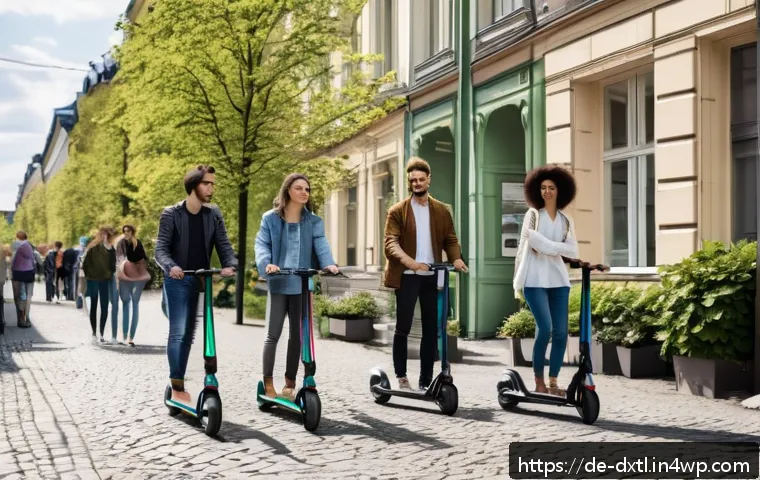 디지털 공유경제의 투자 분석 - A vibrant urban scene in Berlin showcasing diverse people using peer-to-peer sharing platforms: youn...